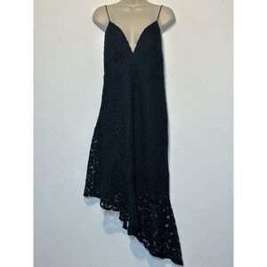 Topshop Womens Sz 6 Black Midi Dress Asymmetric Hem Whimsigoth Fairy Grunge Dark